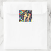 Sticker Carré Écouter de la musique sur les écouteurs Psychédéli (Sac)