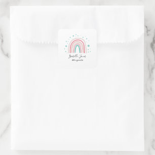 Sticker Carré Ecriture arc-en-ciel rose fille école personnalisé