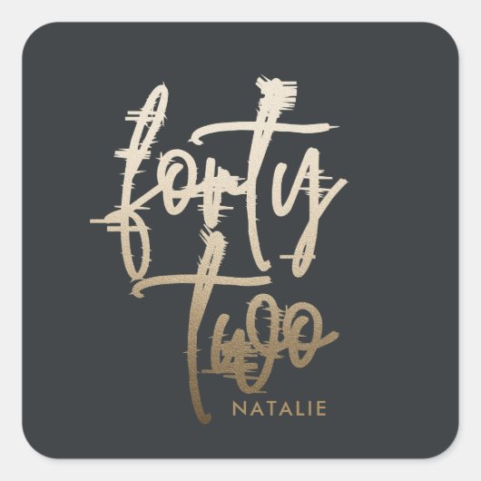 Sticker Carré Ecriture élégante d'or noir moderne 42e anniversai (Devant)