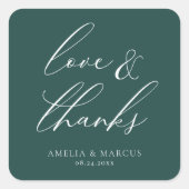 Sticker Carré Écriture élégante moderne sarcelle Amour & Merci (Devant)