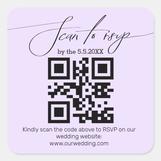 Sticker Carré écriture élégante rsvp qr code mariage violet (Devant)