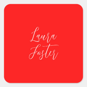 Sticker Carré Écriture manuscrite Nom élégant Couleur rouge Plai