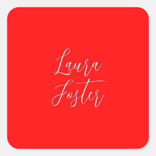 Sticker Carré Écriture manuscrite Nom élégant Couleur rouge Plai (Devant)