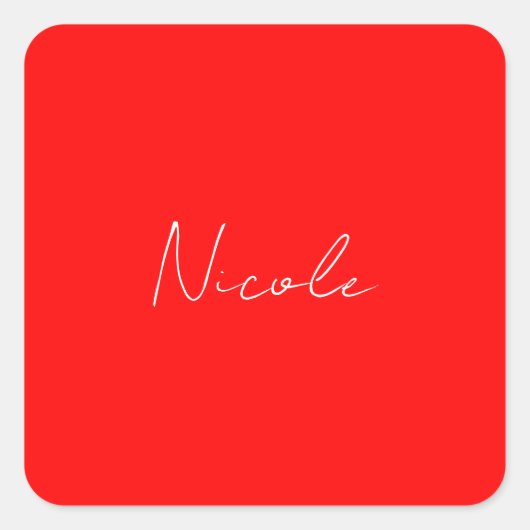 Sticker Carré Écriture manuscrite Nom élégant Rouge Blanc Couleu (Devant)