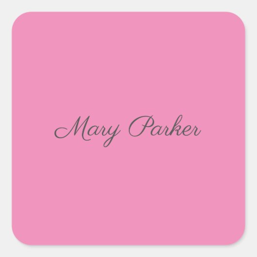 Sticker Carré Écriture manuscrite Nom professionnel simple rose (Devant)