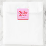 Sticker Carré Écriture moderne rouge rose Mariage rétro<br><div class="desc">Mariage rétro de l'écriture manuscrite Pastel</div>