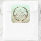 Sticker Carré Écriture victorienne Damas or vert élégant (Sac)