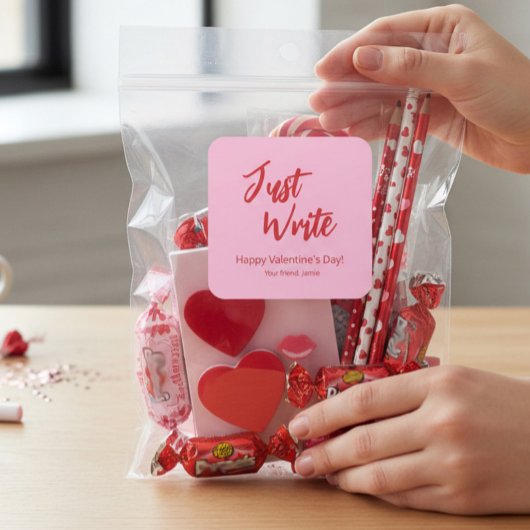 Sticker Carré Écrivez simplement Saint-Valentin Rose Rouge Perso