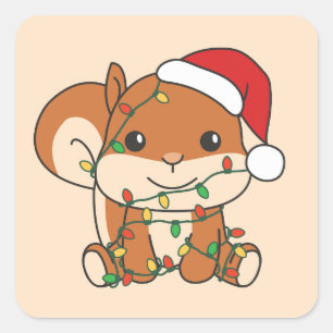 Sticker Carré Écureuil de Noël Animaux d'hiver Écureuil de vacan