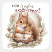 Sticker Carré écureuil de noël voeux chaleureux moments cosy (Devant)