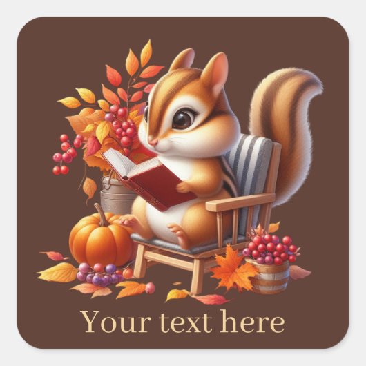 Sticker Carré Écureuil saisonnier de l'automne mignon ajouter du (Devant)