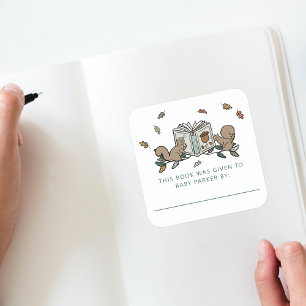 Sticker Carré Écureuils de bois Livre d'histoire Plaques de livr