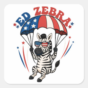 Sticker Carré Ed Zebra Happy 4 juillet drapeau patriotique améri