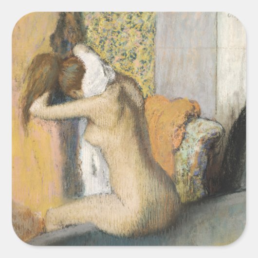 Sticker Carré Edgar Degas | Après le bain, femme Sécher le cou (Devant)