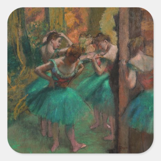 Sticker Carré Edgar Degas - Danseurs, rose et vert (Devant)