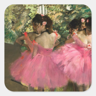 Sticker Carré Edgar Degas - Danseuses en rose