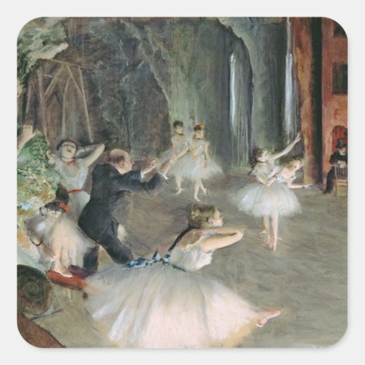Sticker Carré Edgar Degas | La répétition du ballet sur scène (Devant)