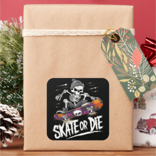 Sticker Carré Edgy Halloween Skeleton équitation Skateboard : Mo