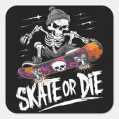 Sticker Carré Edgy Halloween Skeleton équitation Skateboard : Mo (Devant)