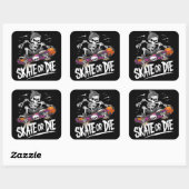 Sticker Carré Edgy Halloween Skeleton équitation Skateboard : Mo (Feuille)