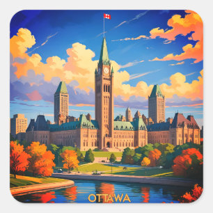 Sticker Carré Édifice du Parlement d'Ottawa Canada, vue sur la v
