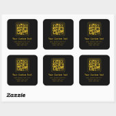 Sticker Carré Editable QR Code & Text Template | Black & Gold (Feuille)