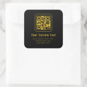 Sticker Carré Editable QR Code & Text Template | Black & Gold (Sac)