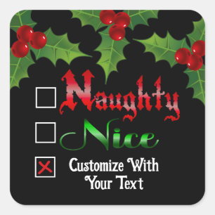 Sticker Carré Édition Texte Personnalisé Naughty Ou Nice