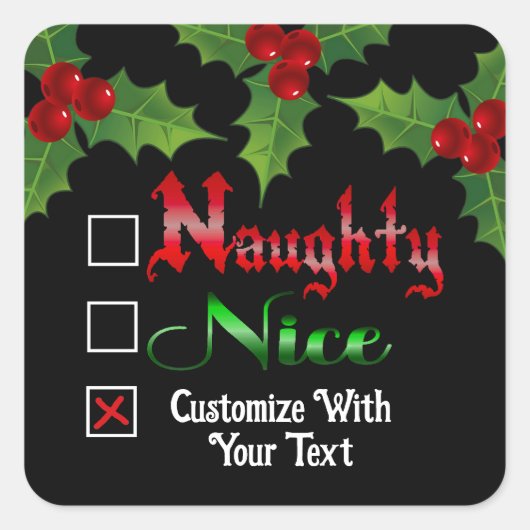 Sticker Carré Édition Texte Personnalisé Naughty Ou Nice (Devant)