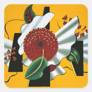 Sticker Carré Edward Wadsworth, Dahlias, célèbre peinture,