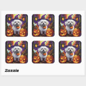 Sticker Carré Éffrayant Bichon Frise Halloween sorcière et Citro (Feuille)