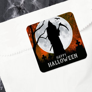 Sticker Carré Éffrayant Grim Reaper cimetière fête d'Halloween