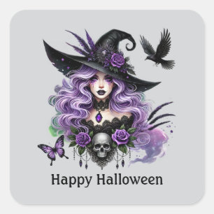 Sticker Carré Éffrayant Halloween sorcière personnalisable