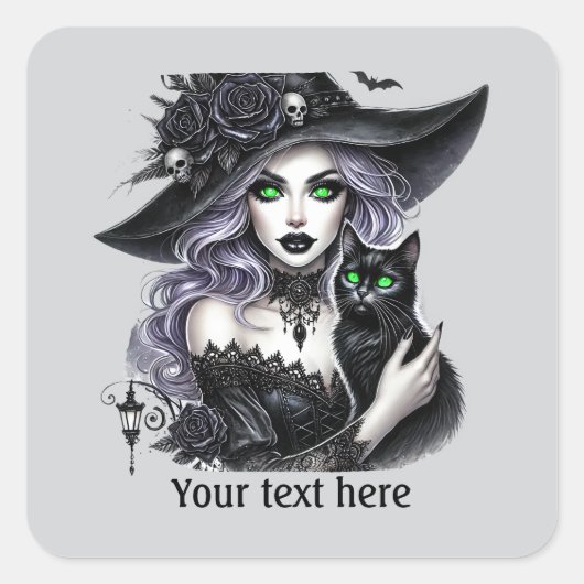 Sticker Carré Éffrayant Halloween sorcière personnalisable (Devant)
