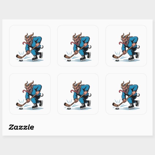 Sticker Carré Éffrayant Krampus Jouer au hockey sur glace Noël (Feuille)