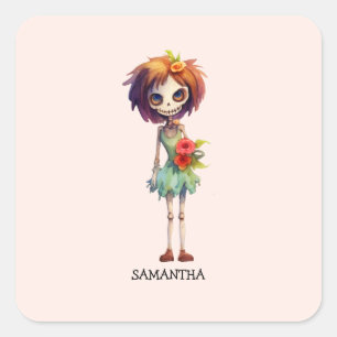 Sticker Carré Éffrayant, Mais Cute Zombie Kid - Adorable Macabre