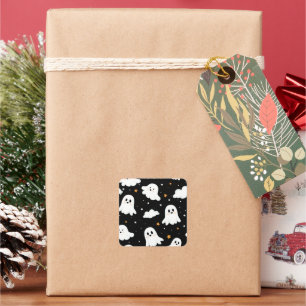 Sticker Carré Éffrayant mignon Halloween Ghost Nuageux Star Sky