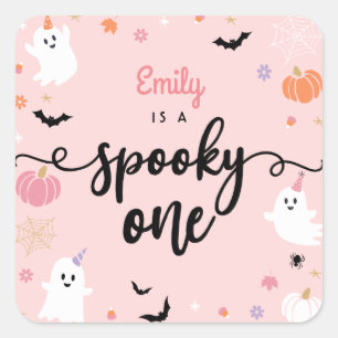 Sticker Carré Éffrayant Un Halloween mignon Fantôme 1er Annivers