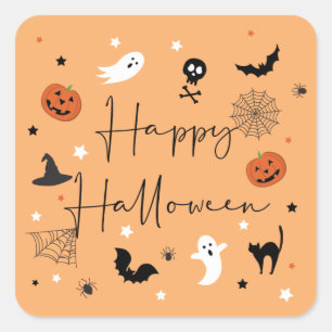 Sticker Carré Éffrayante fête d'Halloween Orange