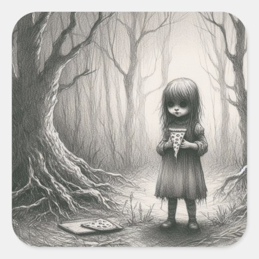 Sticker Carré Éffrayante fille avec Pizza Horreur Illustration D (Devant)