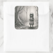 Sticker Carré Éffrayante fille avec Pizza Horreur Illustration D (Sac)