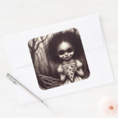 Sticker Carré Éffrayante fille avec Pizza Horreur Illustration D (Enveloppe)