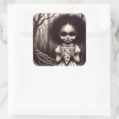 Sticker Carré Éffrayante fille avec Pizza Horreur Illustration D (Sac)