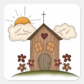 Sticker Carré Église Sunny Avec Fleurs Rustique Charme De Pays (Devant)