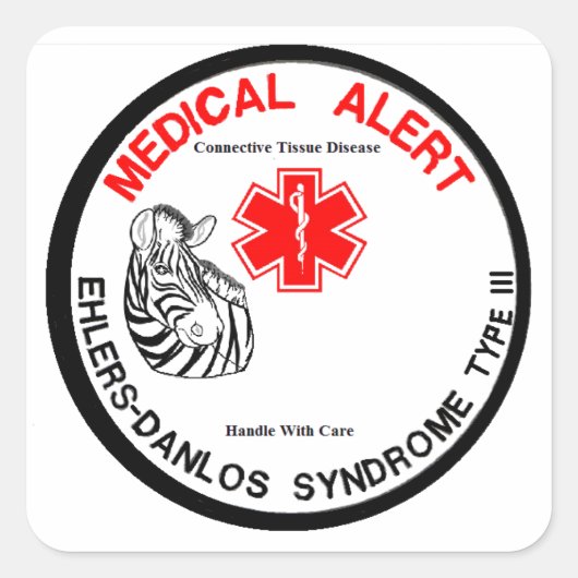 Sticker Carré Ehlers Danlos Type 3 Alerte Médicale (Devant)
