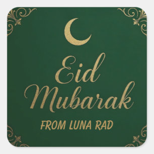 Sticker Carré Eid Moubarak élégant et luxueux en vert