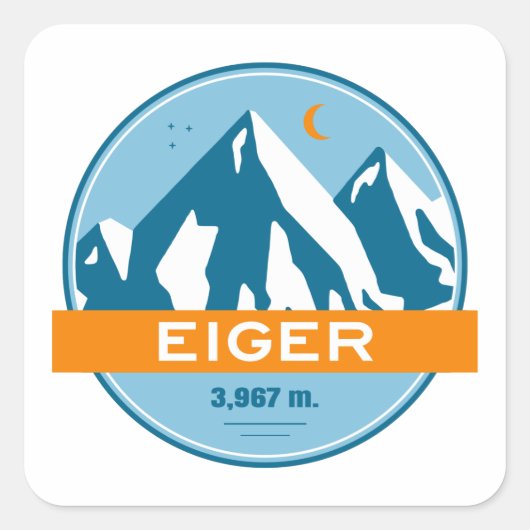 Sticker Carré Eiger Suisse étoiles Lune (Devant)