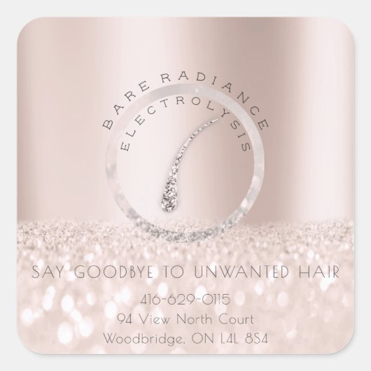 Sticker Carré Électrolyse Élimination des cheveux Adresse Rose G (Devant)