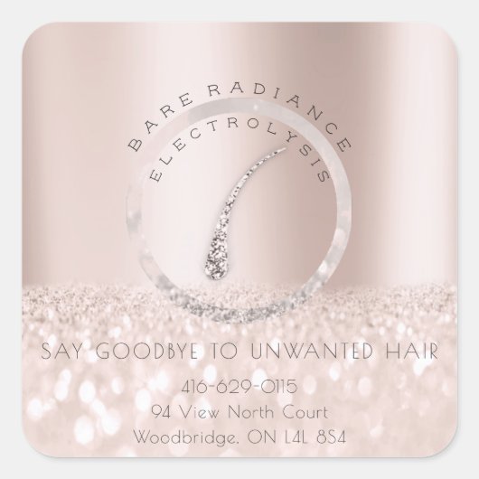 Sticker Carré Électrolyse Élimination des cheveux Adresse Rose G (Devant)