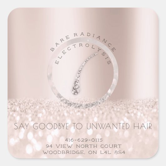 Sticker Carré Électrolyse Élimination des cheveux Adresse Rose G (Devant)